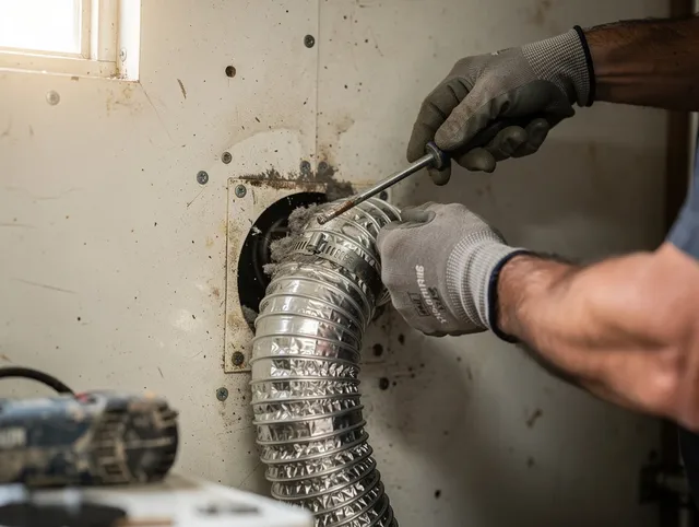 Marina del Rey Dryer Vent Cleaning technician performing precise dryer vent hose installation in Marina del Rey